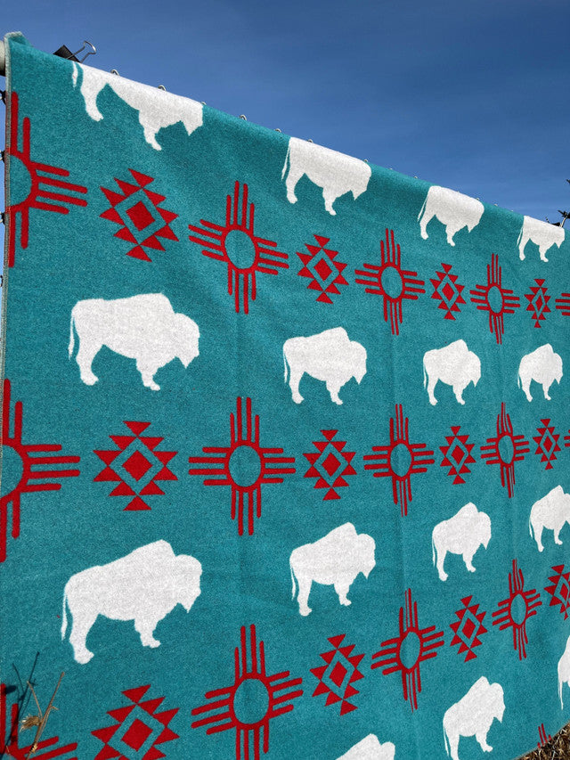 White Buffalo Throw Turquoise & Red Premium Blanket | Buffalo Cross