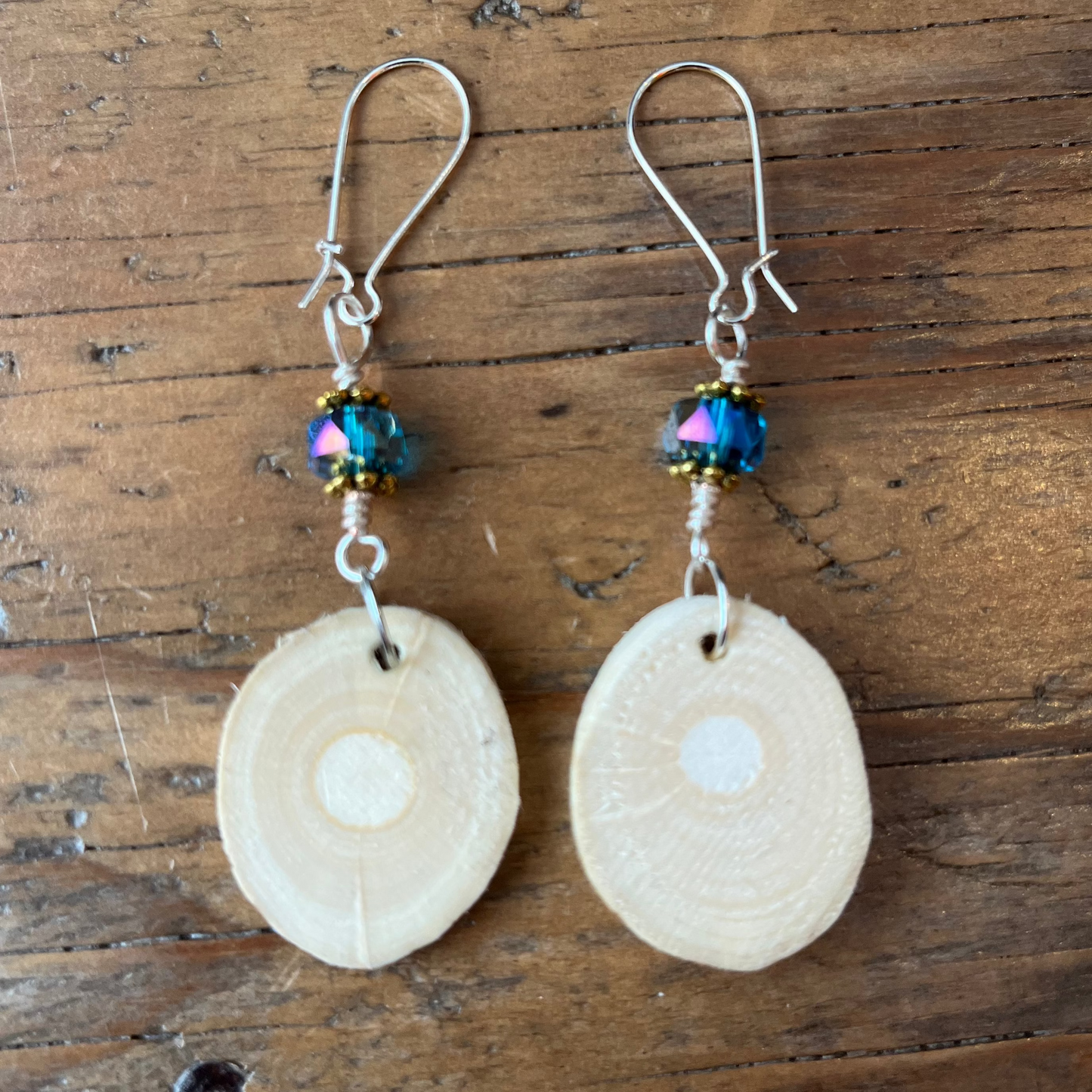 Devil's Club Bead & Light Blue Glass Bead Earrings