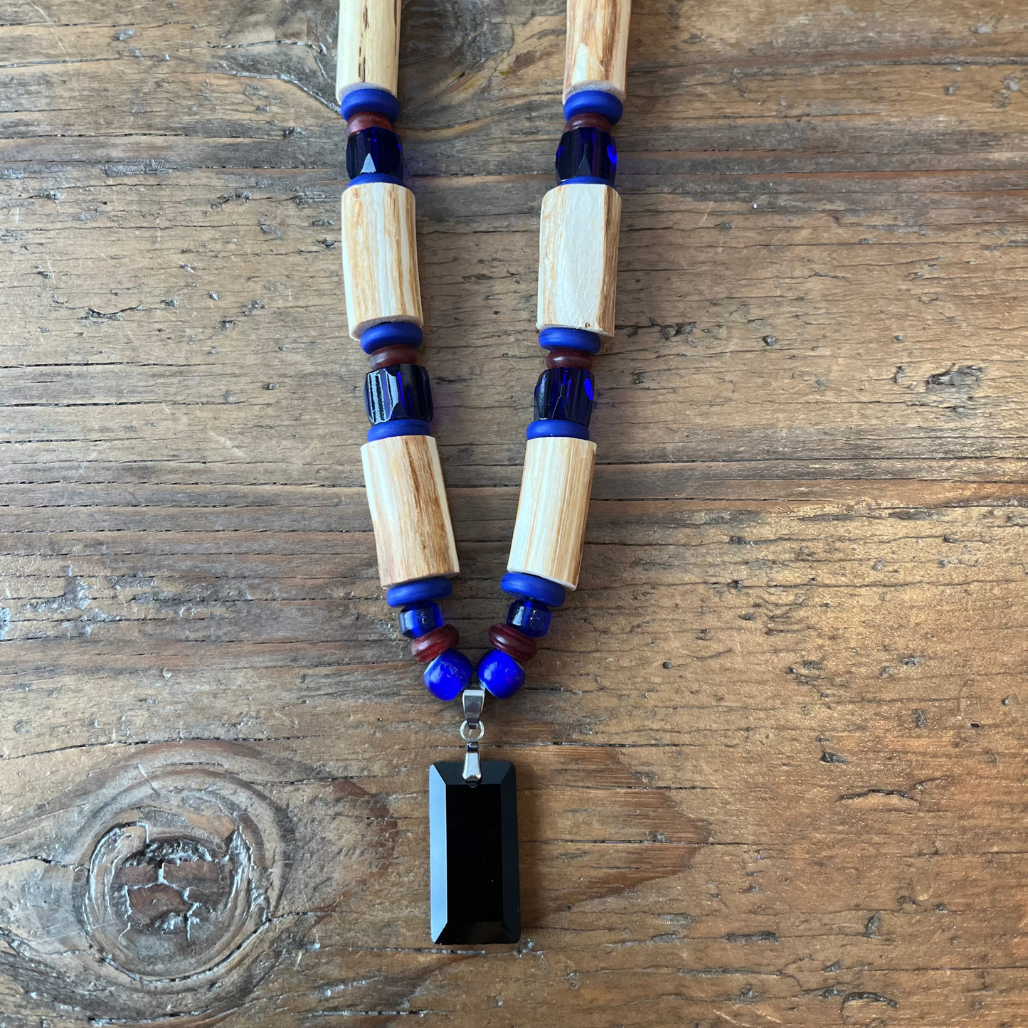 Devil's Club Necklace with Blue Trade Beads