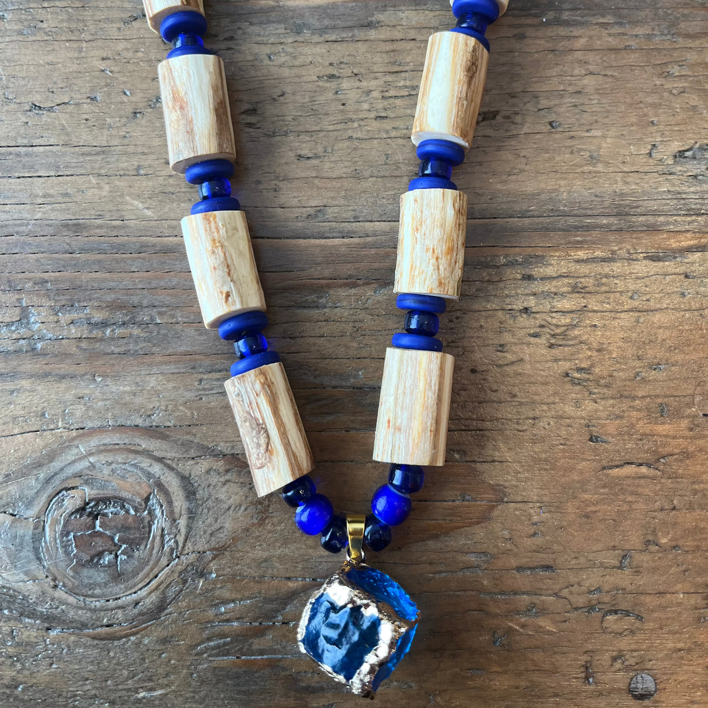 Devil's Club with Cyan Glass Cube Pendant Necklace