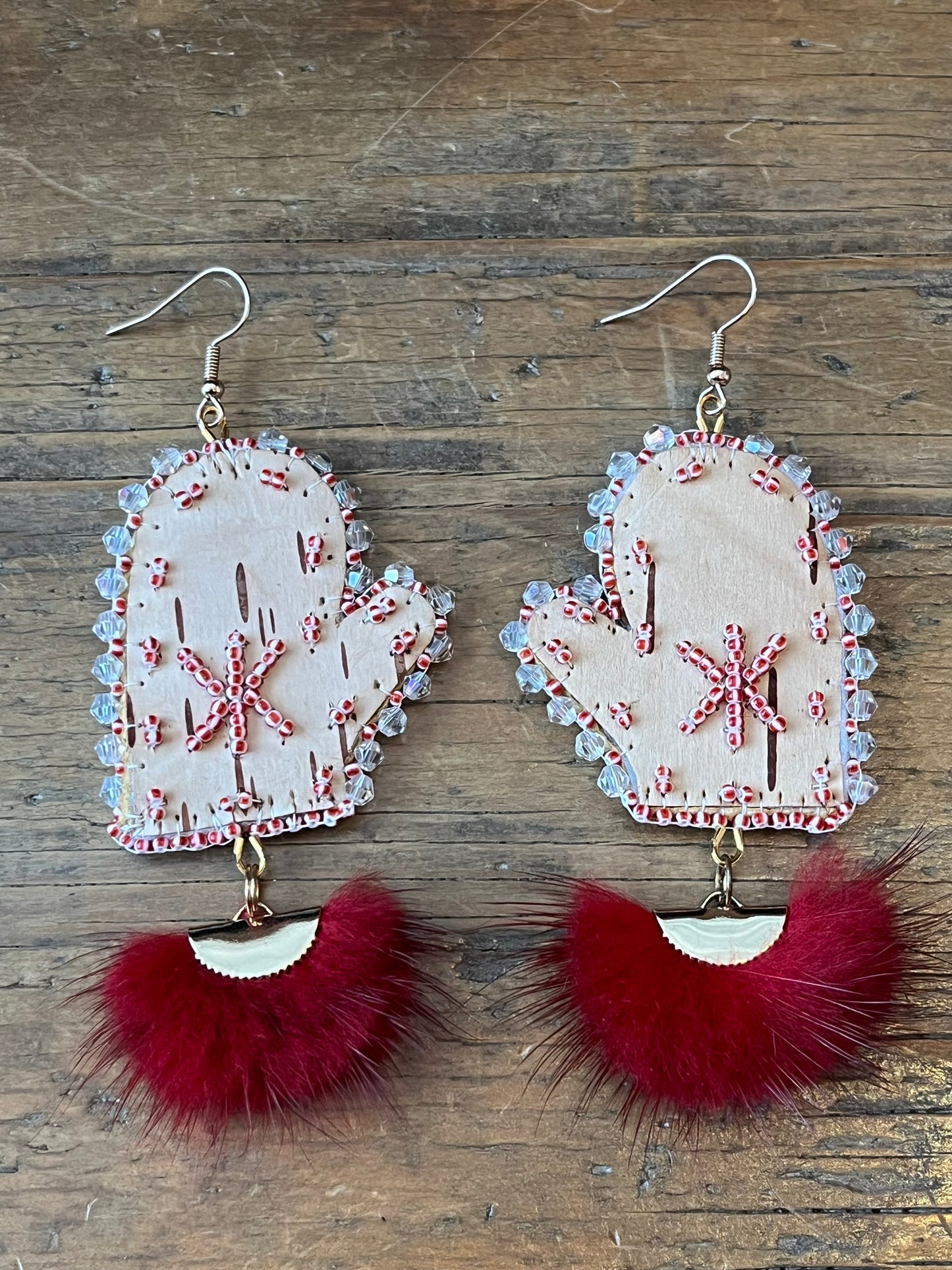 Red Birch Bark Mitten Earrings