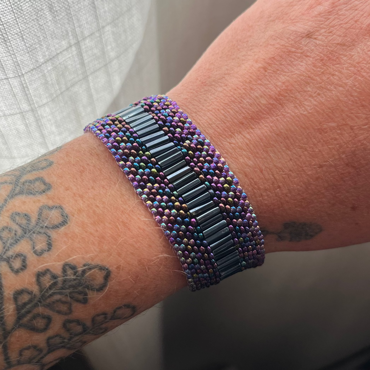 Dark Iridescent Beaded Bracelet