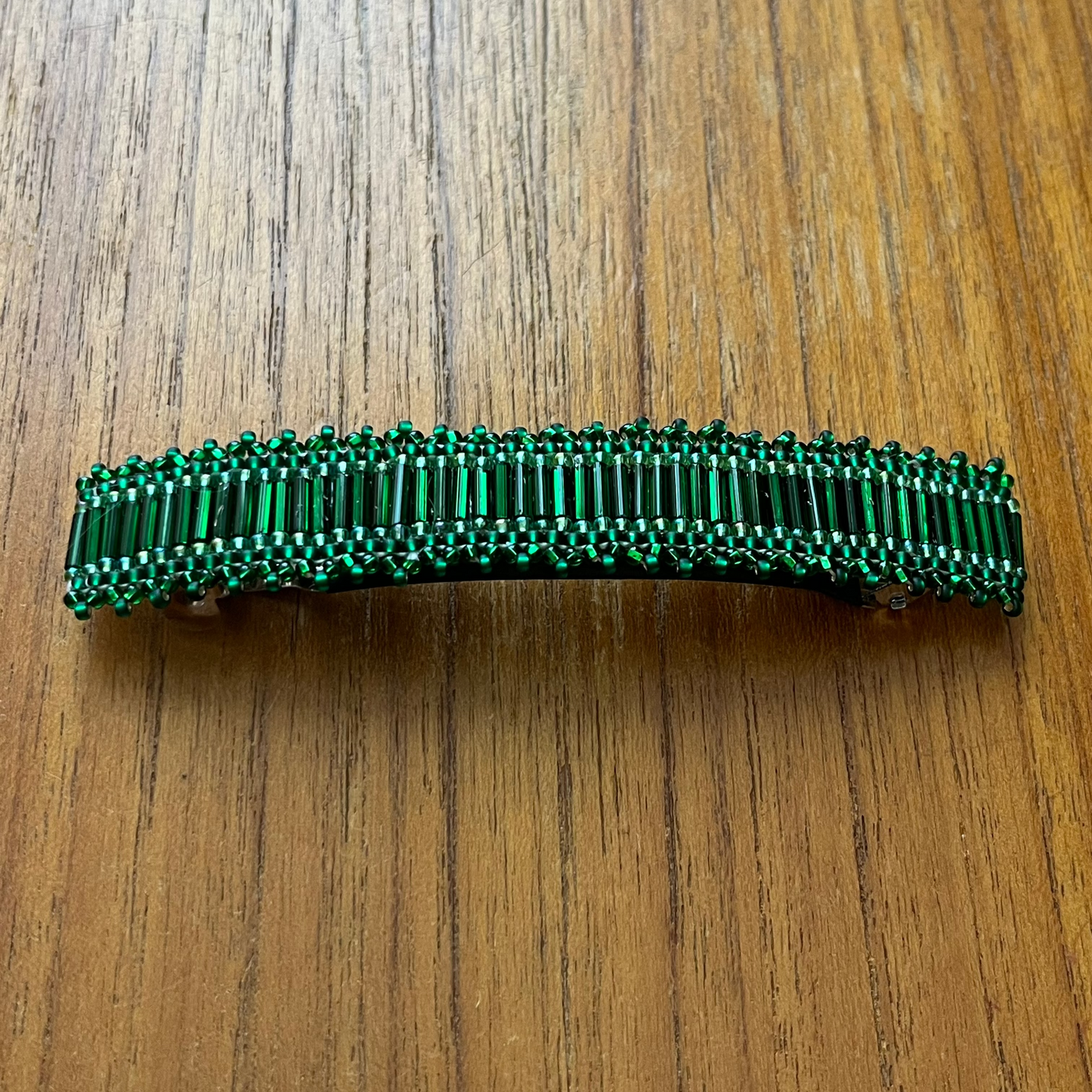 Forest Green Beaded Hair Barrette