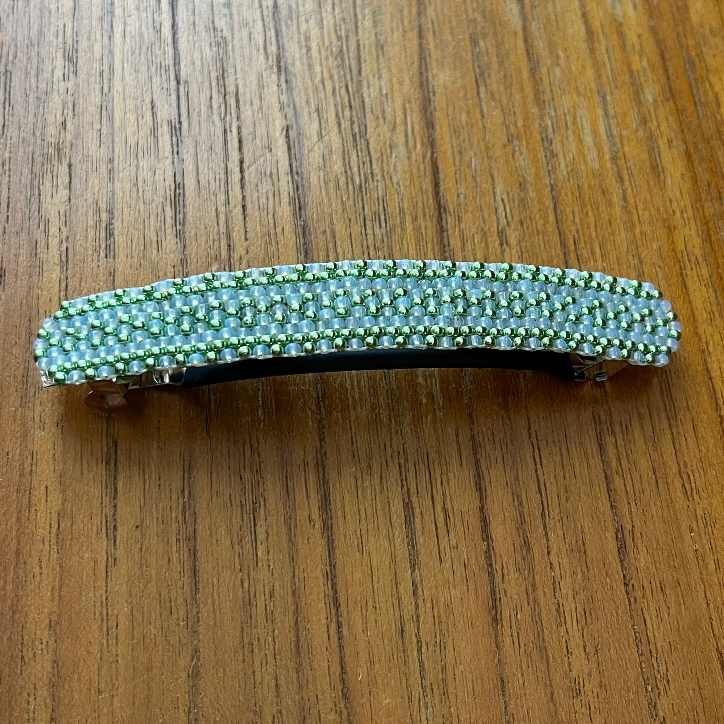 Light Iridescent Green Beaded Hair Barrette