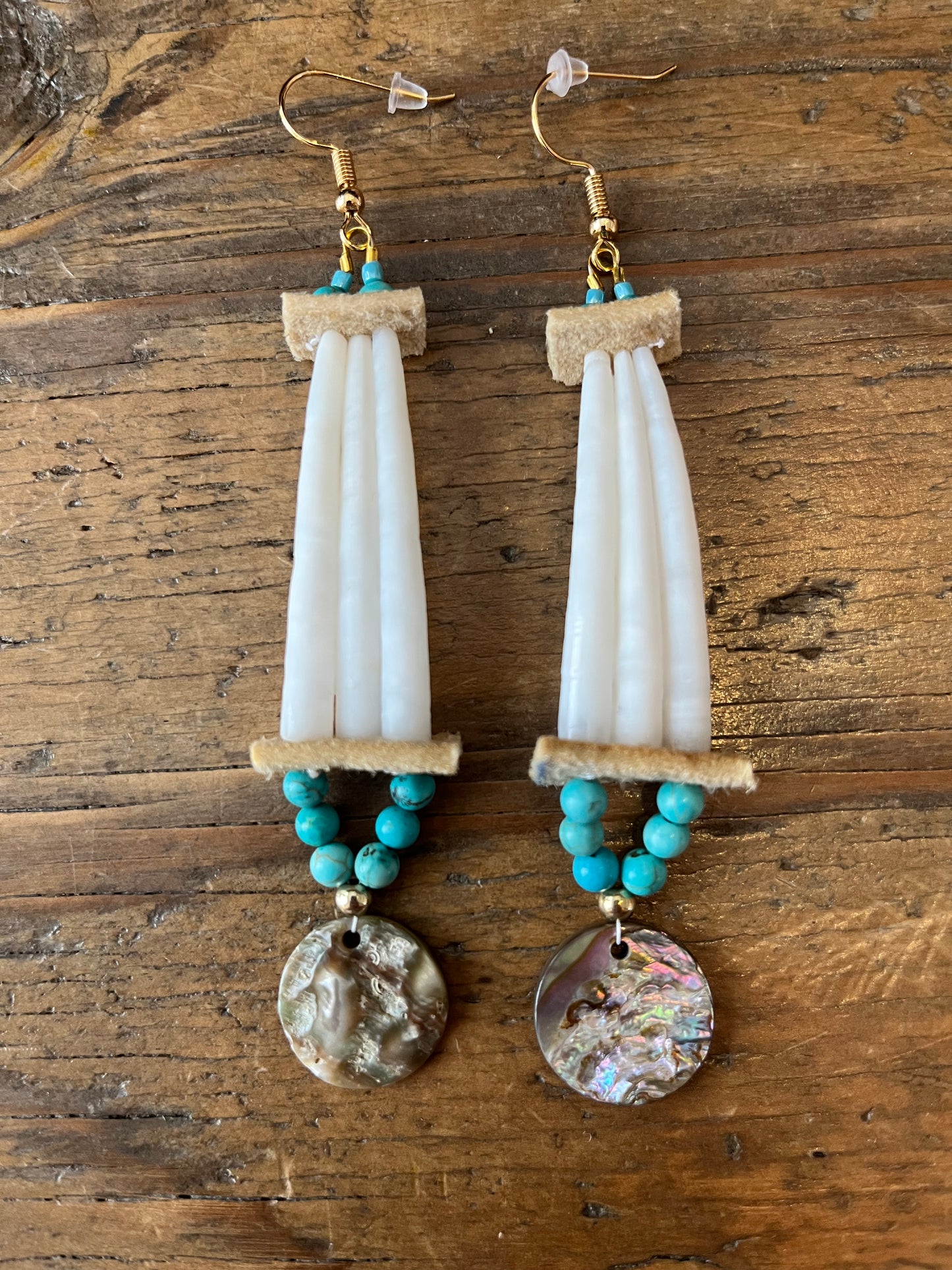 Dentalium Shell Earrings Beaded on Moose Hide