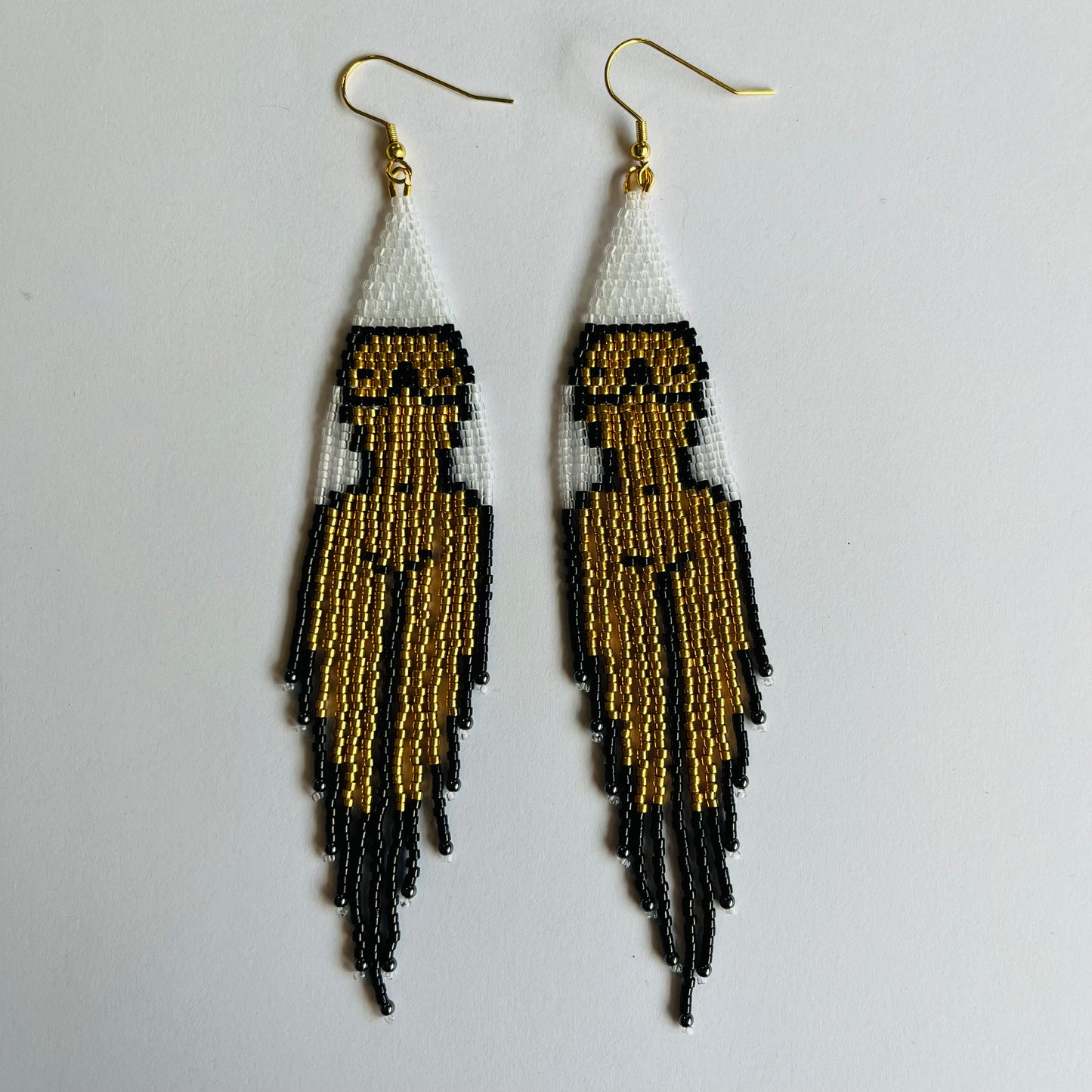 Woman's Body in Gold Fringe Earrings