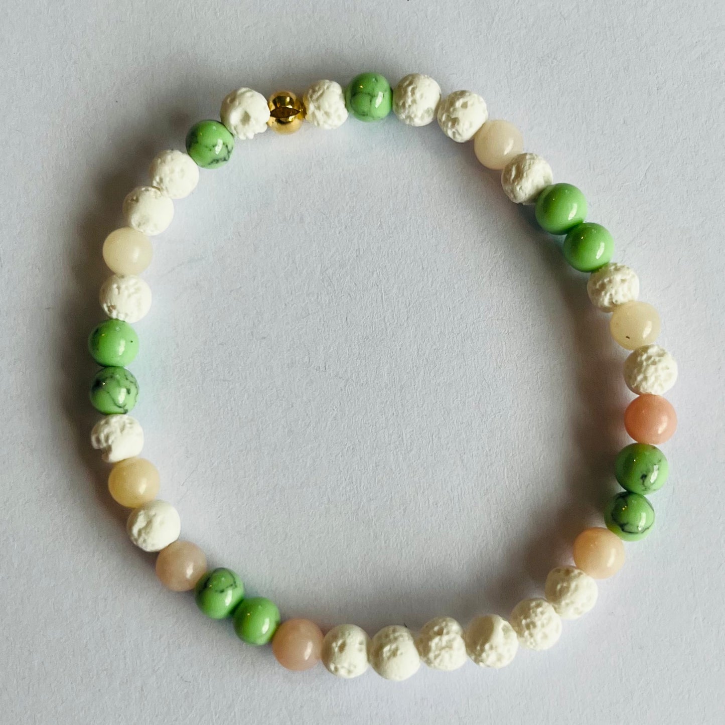 Gemstone Bracelet - Small - Pink Opal, Turquoise, White Lava Stone, Gold Findings