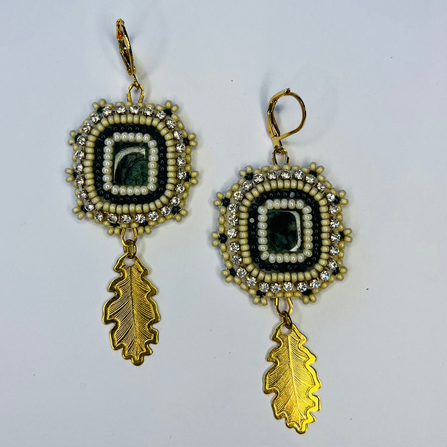 Moss Agate Oak Leaf Earrings