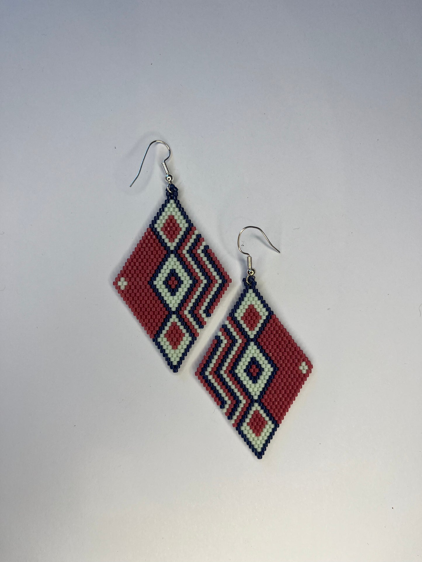 Large Beaded Diamond in Pink - Earrings