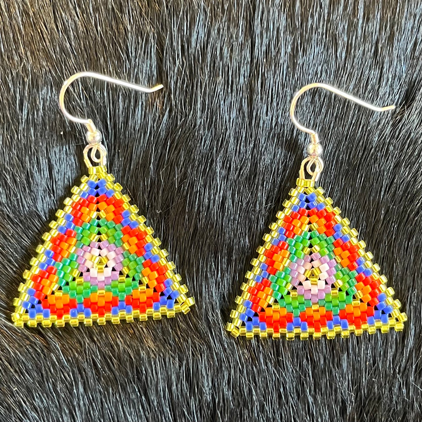 Multi Coloured Geometric Beaded Peyote Earrings