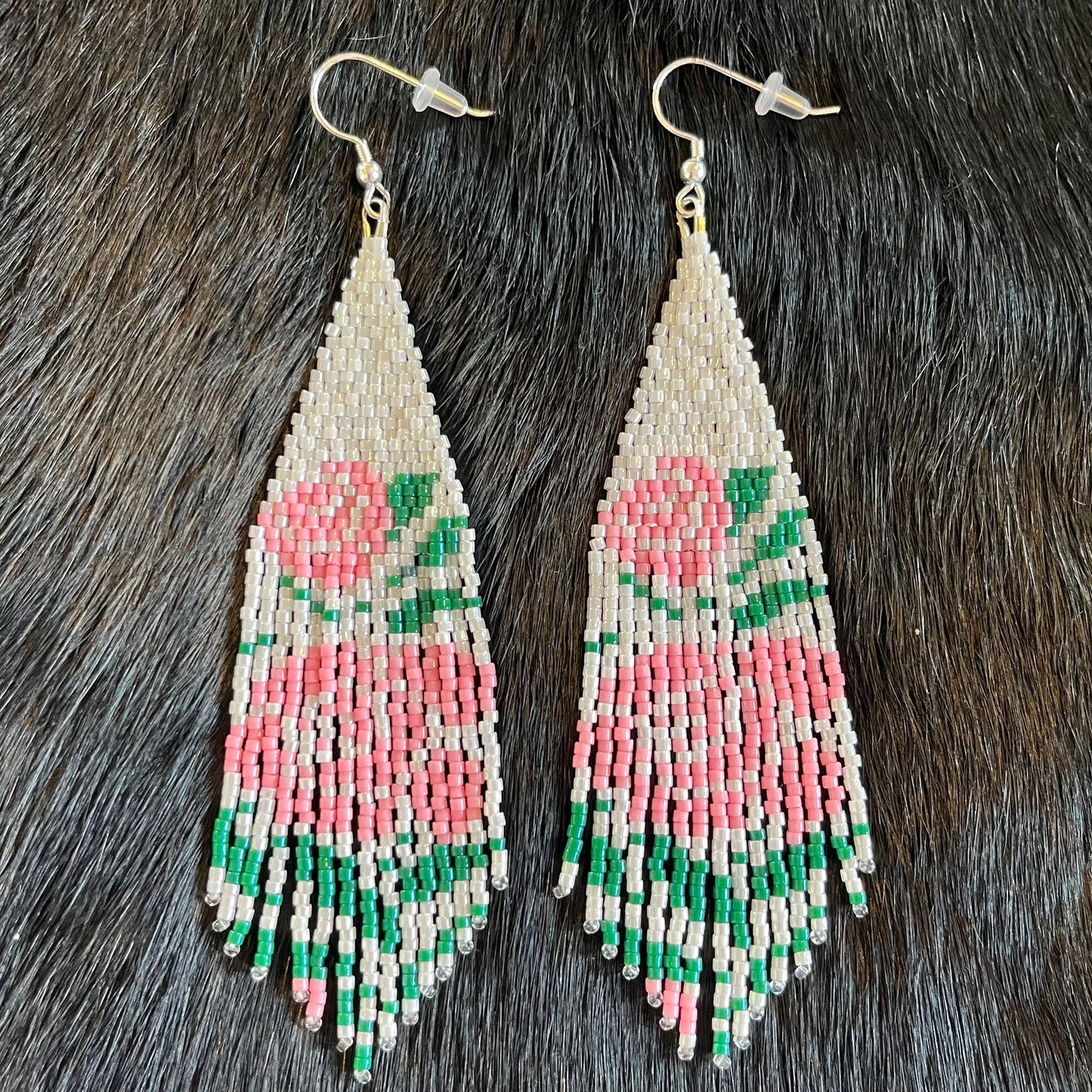 Pink Rose Beaded Earrings