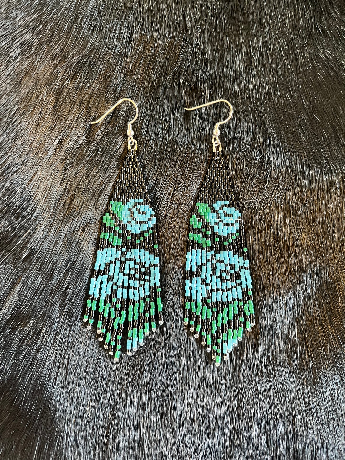 Blue Rose Beaded Earrings