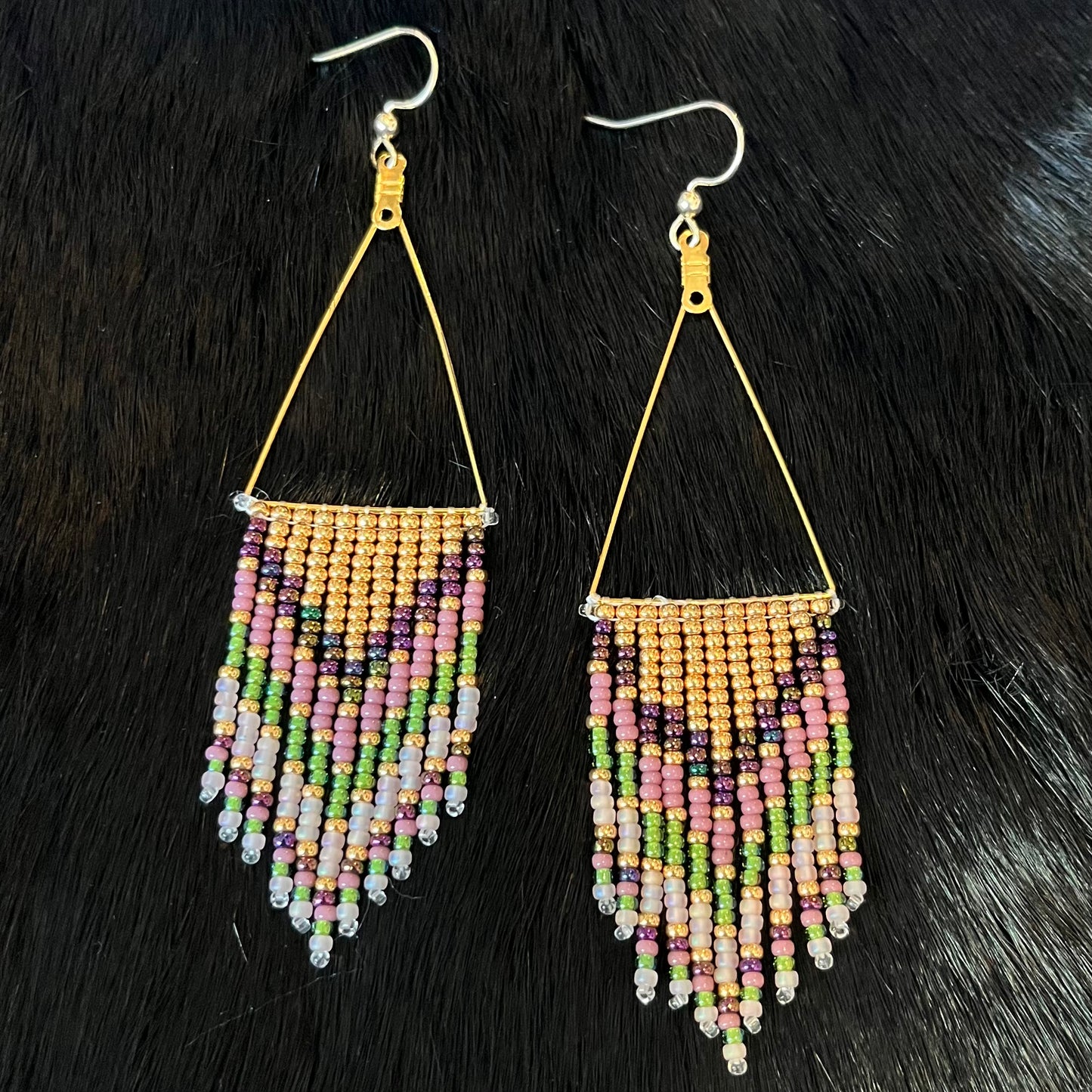 Gold Triangle Hoop With Fringe Beaded Earrings