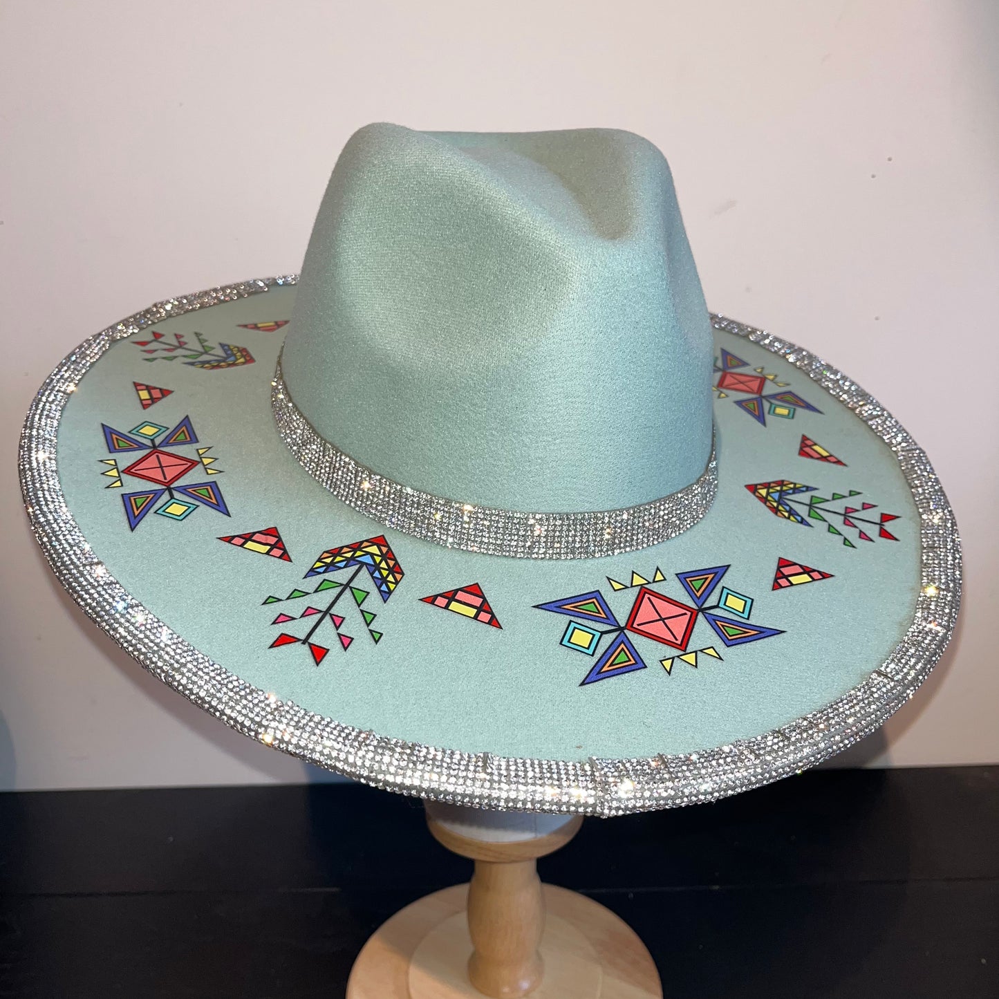 Rhinestone Light Turquoise Hat