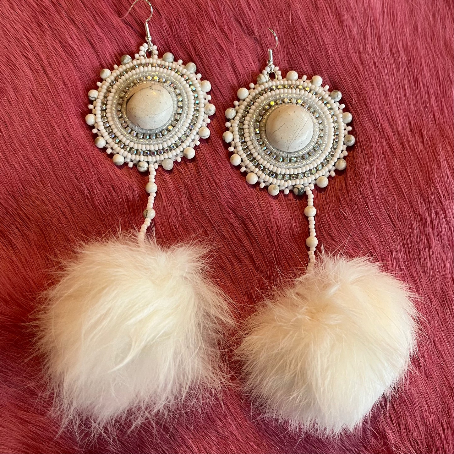 White Marble Flat Stitch Earrings