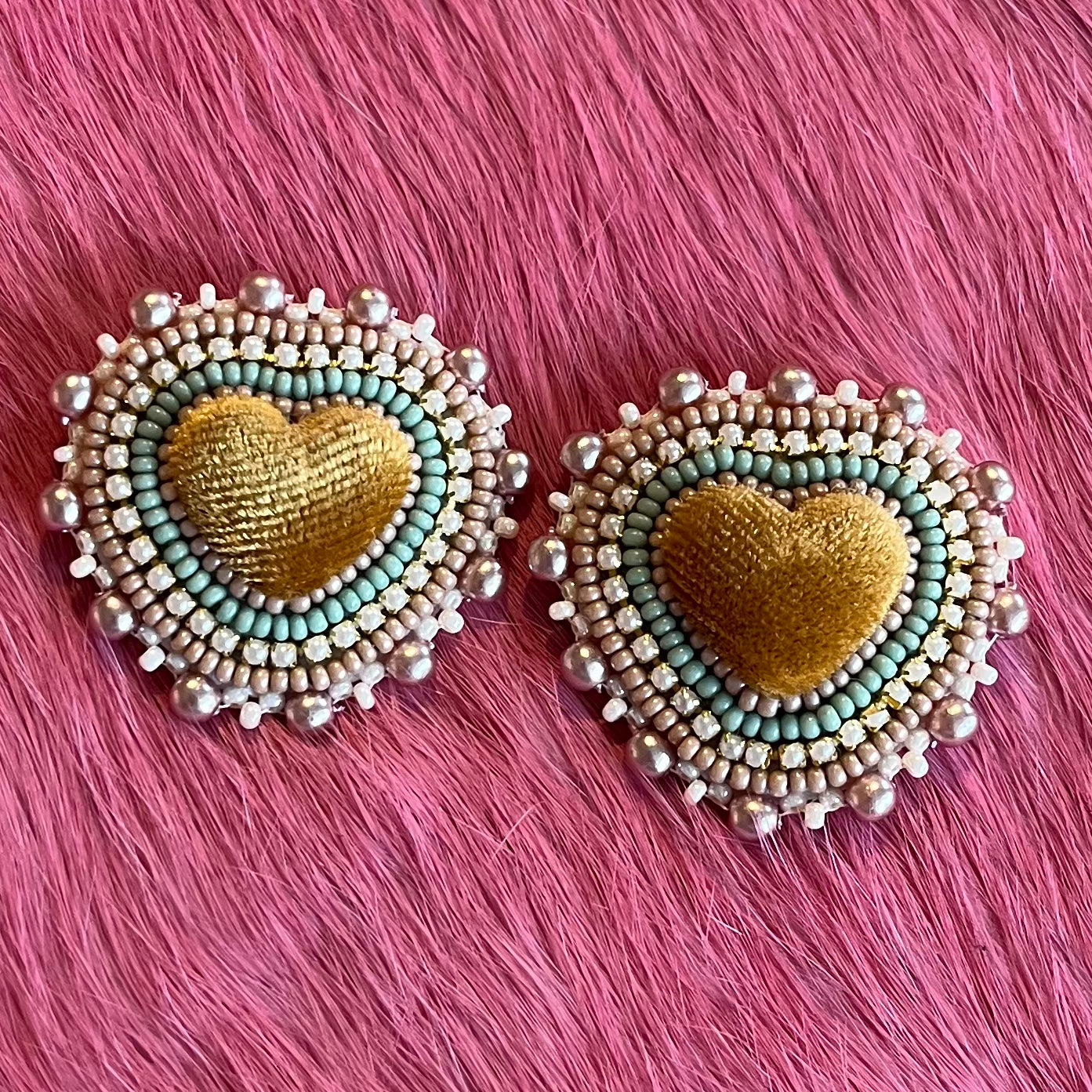 Velvet Mustard Flat Stitch Stud Earrings