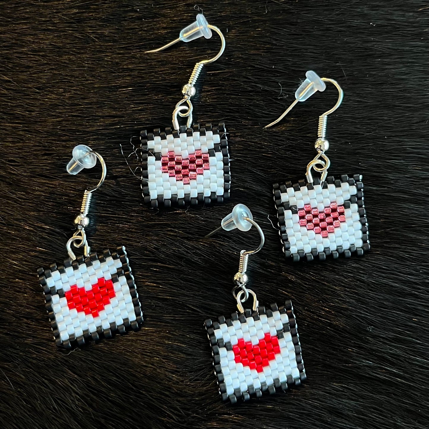 Love Letter Beaded Earrings- Red and Pink Hearts