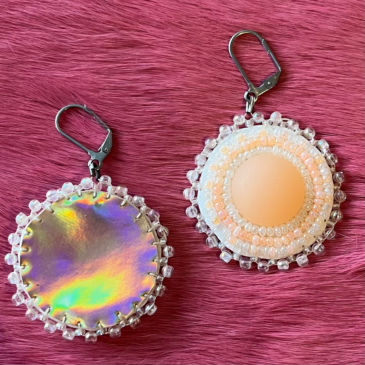 Peach Flat Stitch Beaded Earrings