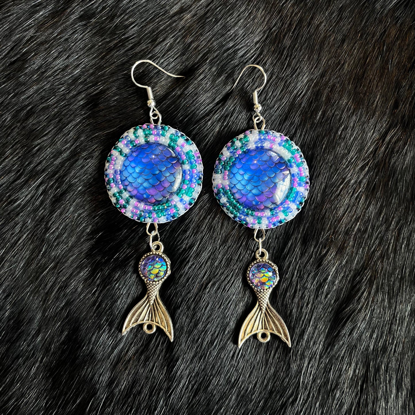 Mermaid Scale Flat Stitch Dangle Earrings