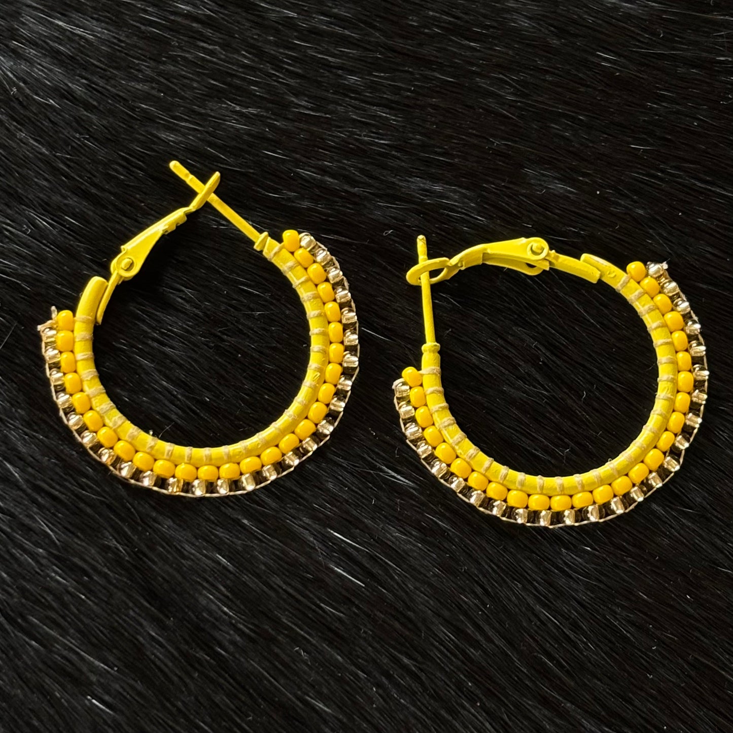 Beaded Yellow Hoop Earrings