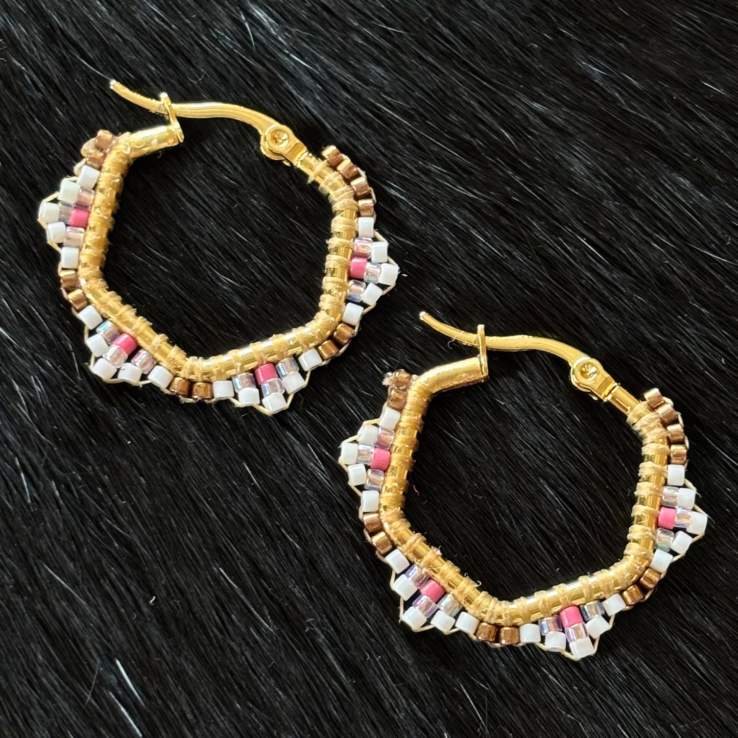 Beaded Gold Hoop Earrings