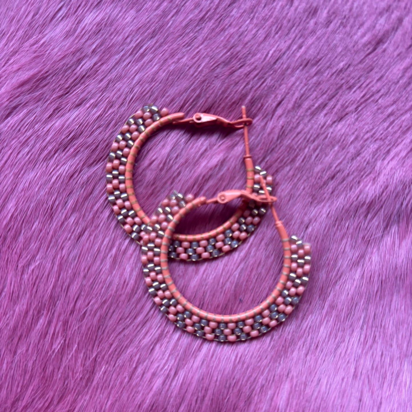 Coral Beaded Hoop Earrings