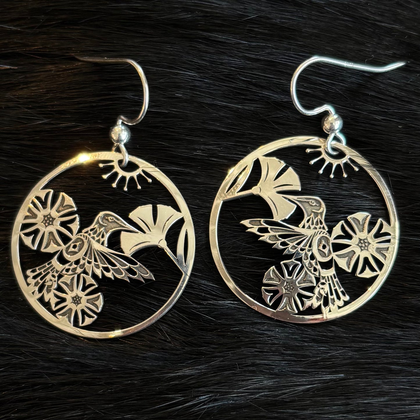 "Hummingbird Garden" Silver Dangle Earrings - Gina Mae Schubert