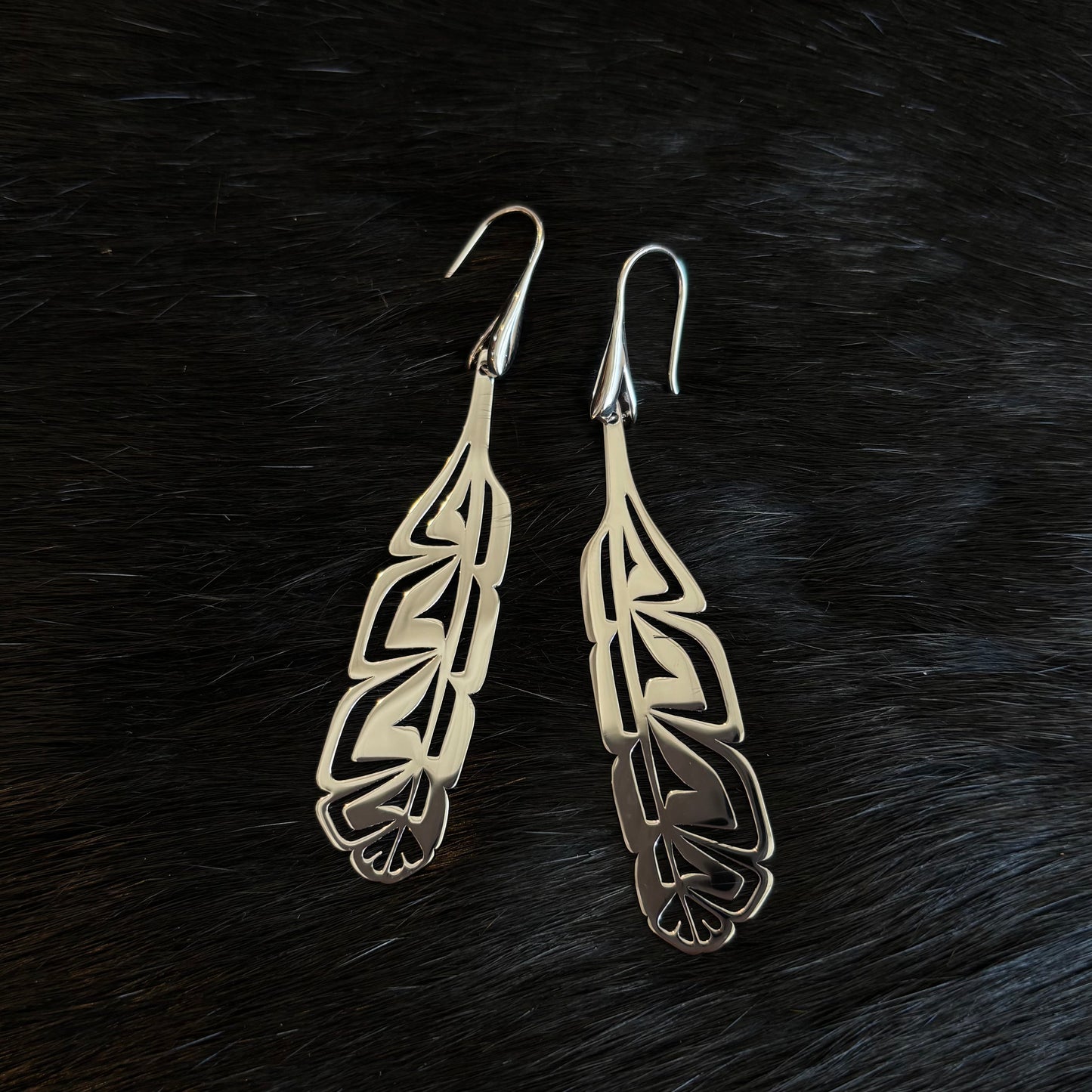 "Manifesto Feather" Large Silver Dangle Earrings - Gina Mae Schubert