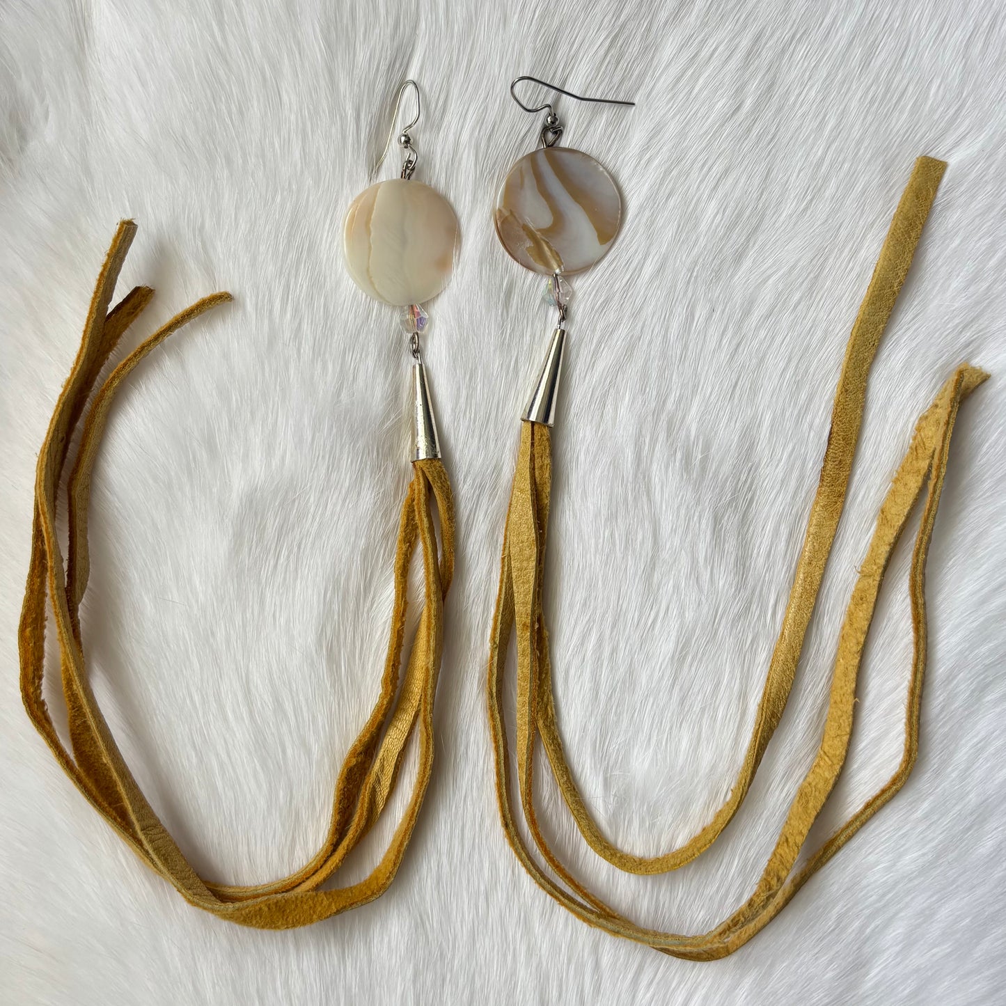 Shell and Deer Hide Leather Earrings