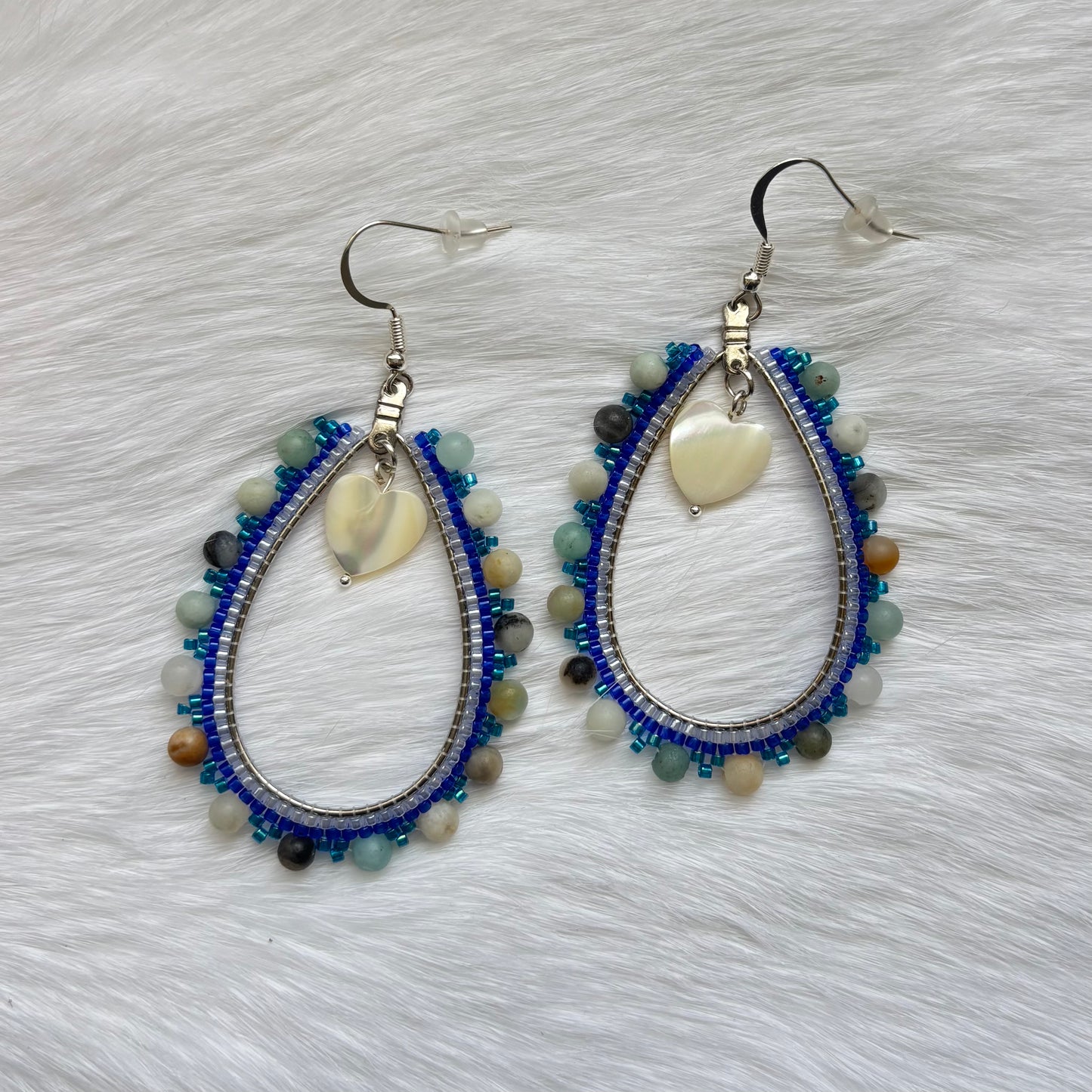 Blue Beaded Hoops