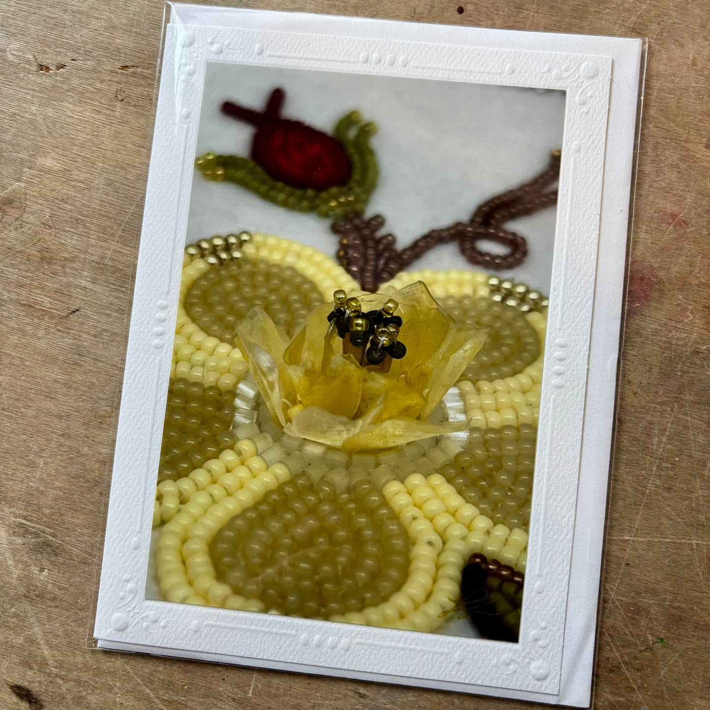 Metis Beaded Flower Photographic Greeting Card