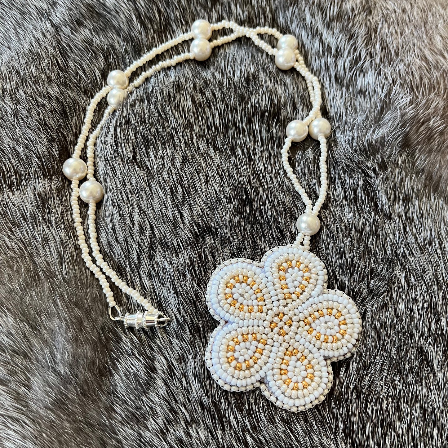 White Five Petal Flower Necklace