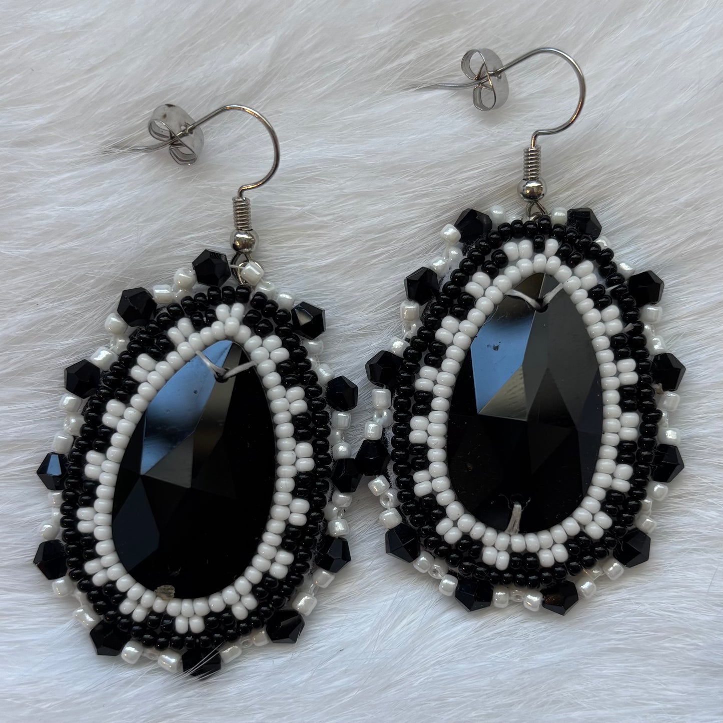 Black and White Flat Stitch Earrings