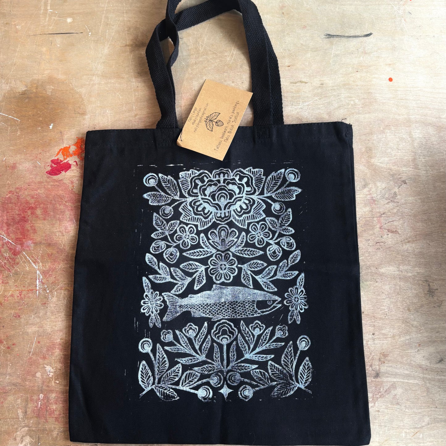 Métis Salmon Hand Printed Tote Bag