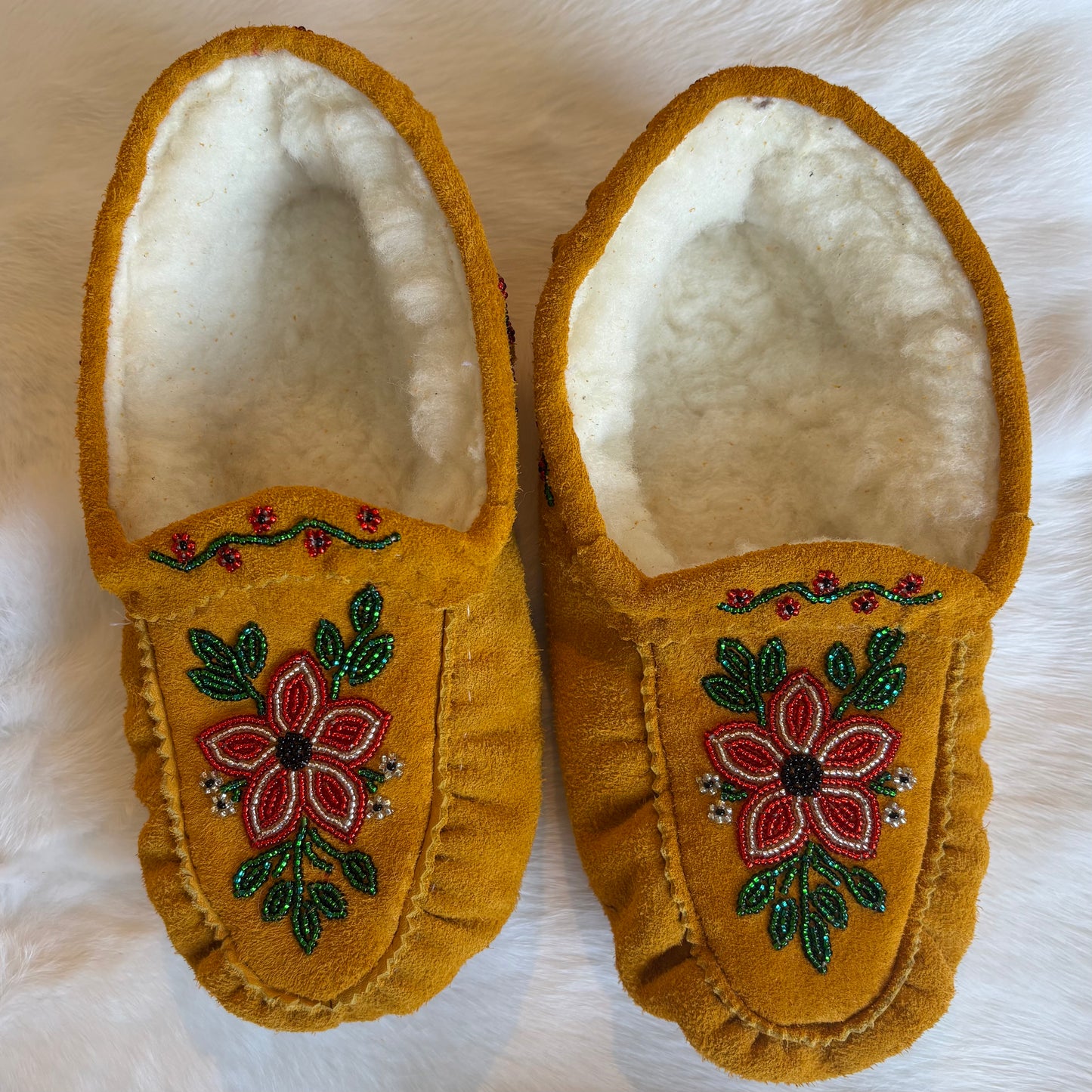 Red and Silver Floral Moccasins - Size 8