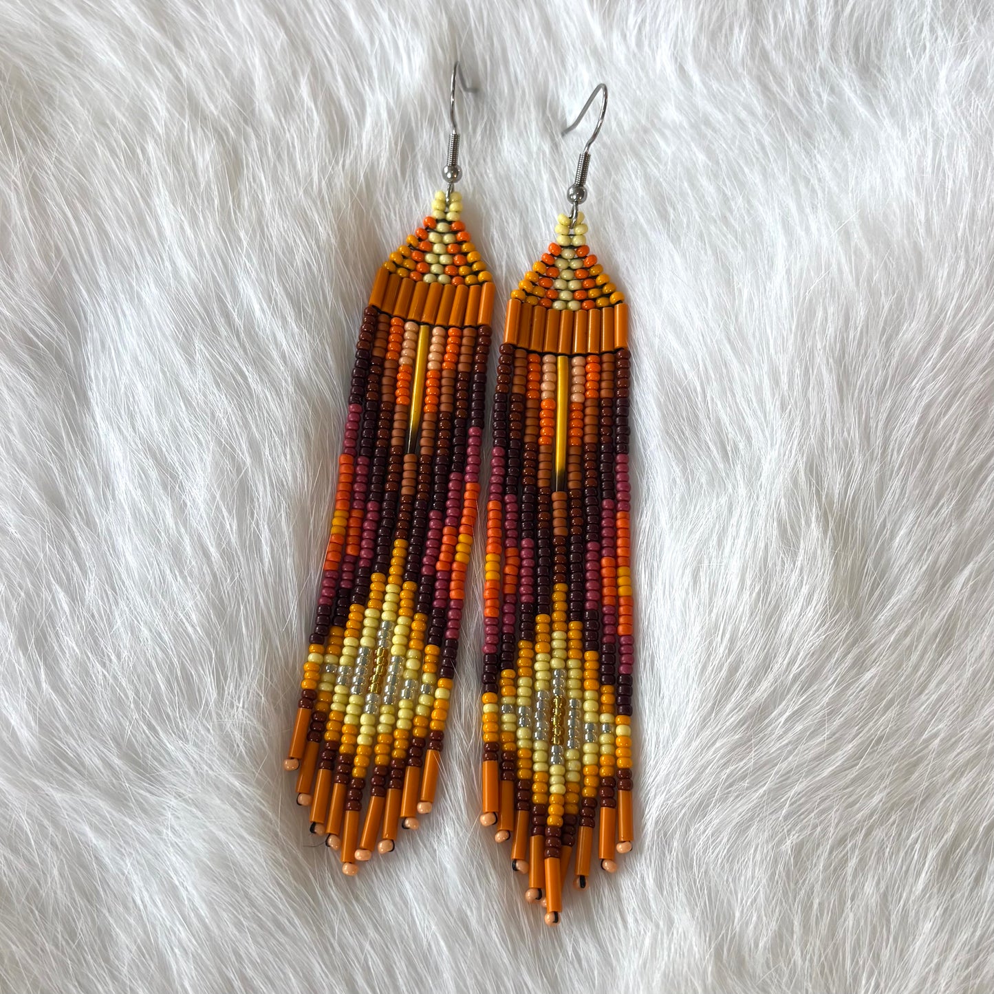 Orange Quill Fringe Earrings