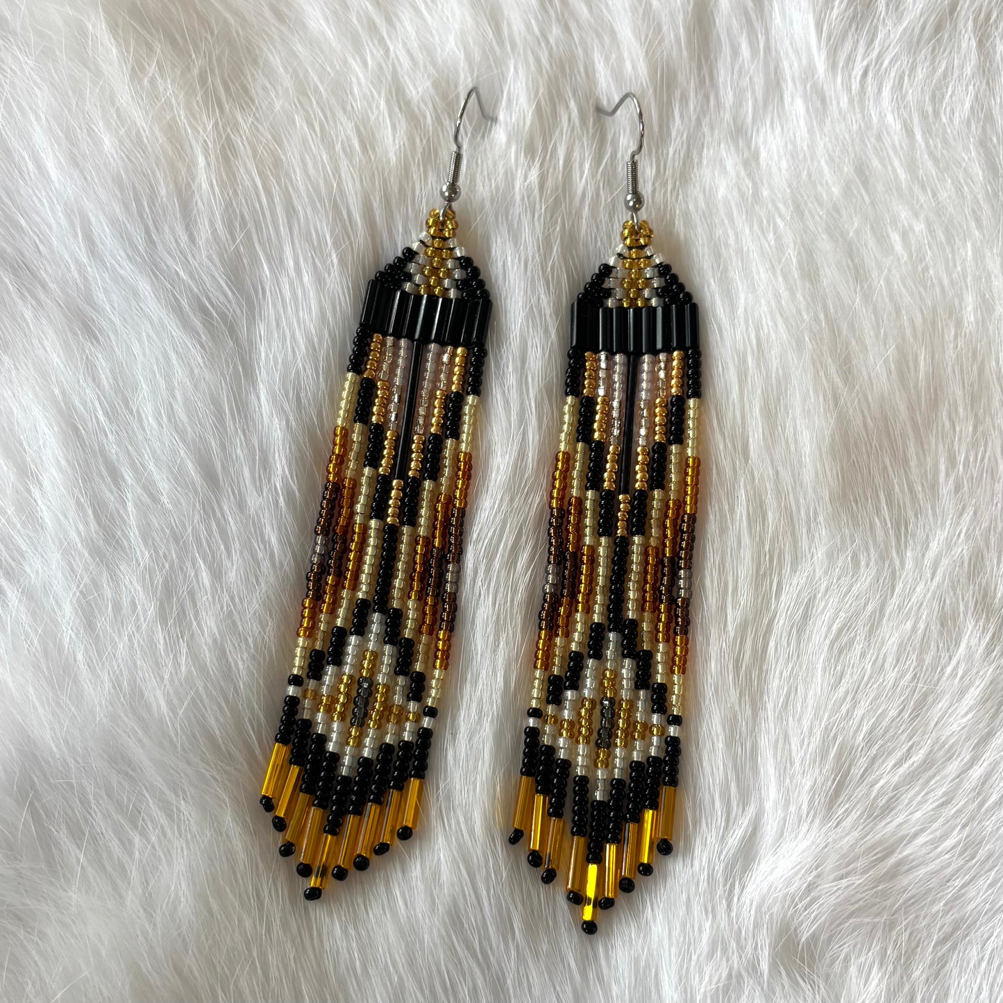 Black and Yellow Quill Fringe Earrings