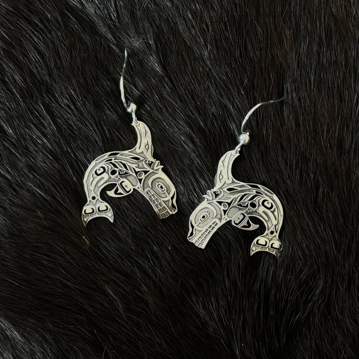 "Killer Whale" Silver Dangle Earrings - Gina Mae Schubert