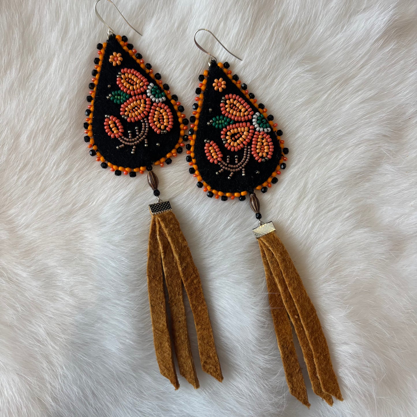 Orange Teardrop Floral Earrings