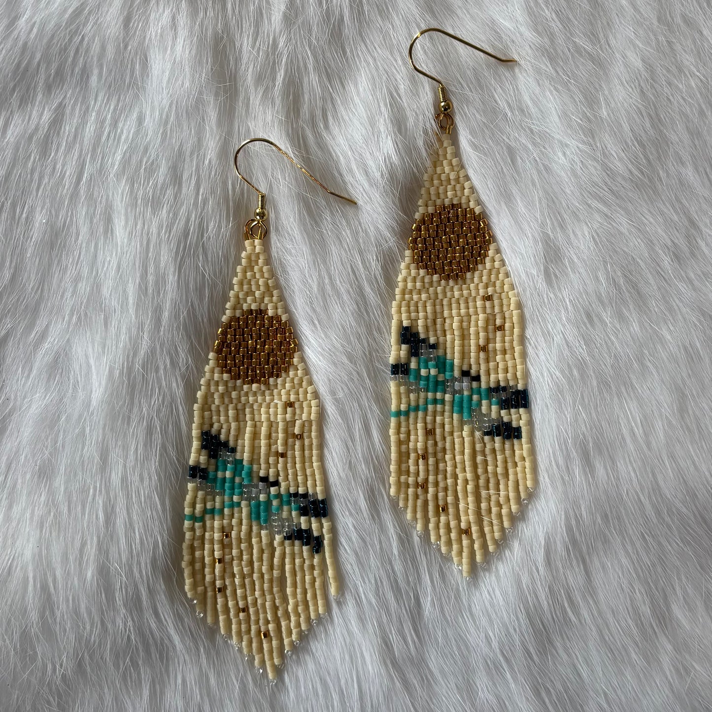 Blue Dragonfly and Gold Sun Fringe Earrings