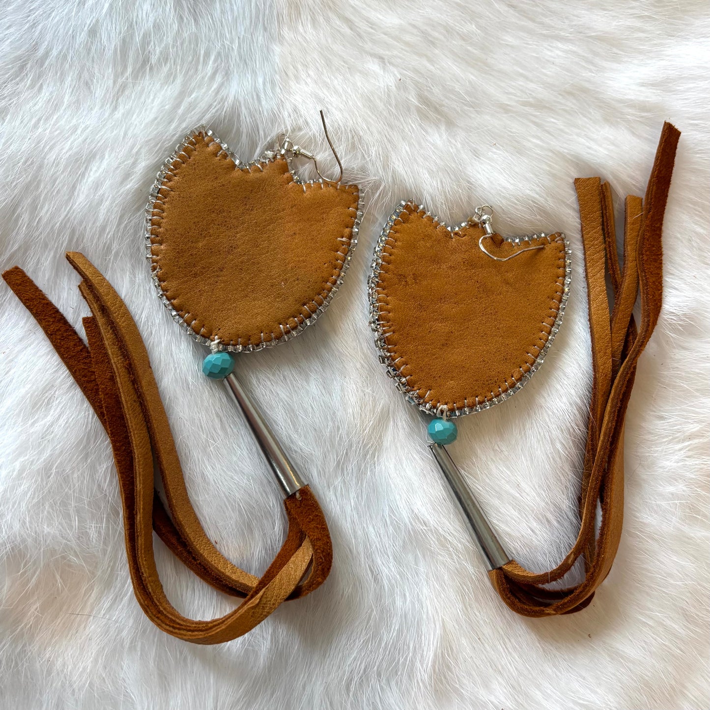 Floral Dangle With Jingle Drop Leather Earrings