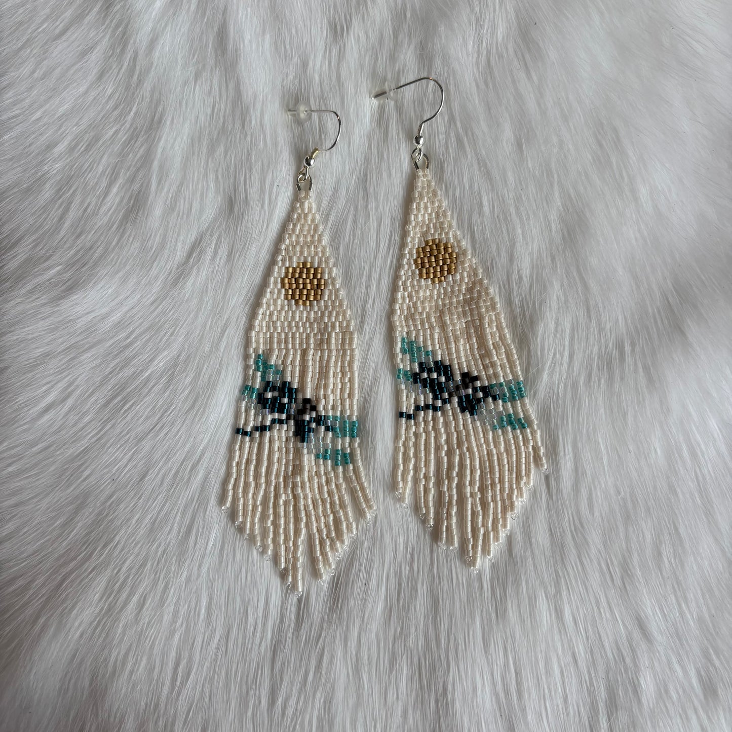 Ivory Fringe Earrings with Dragonfly and Sun