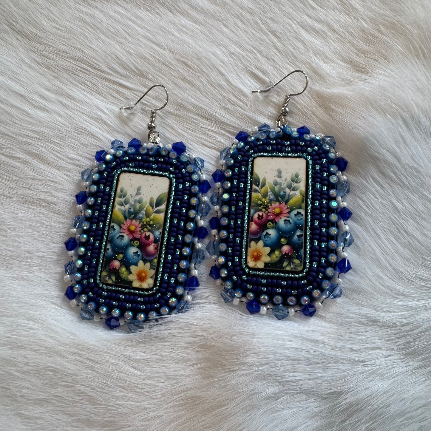 Blue Berries Flat Stitch Earrings