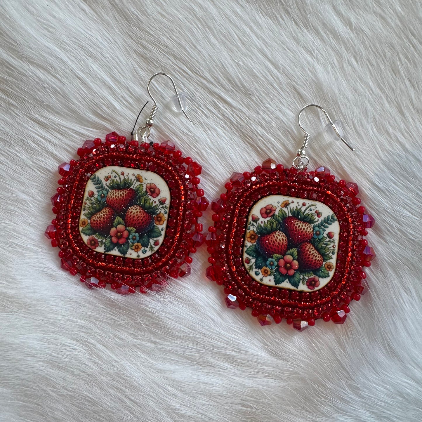 Strawberry Cab Flat Stitch Earrings