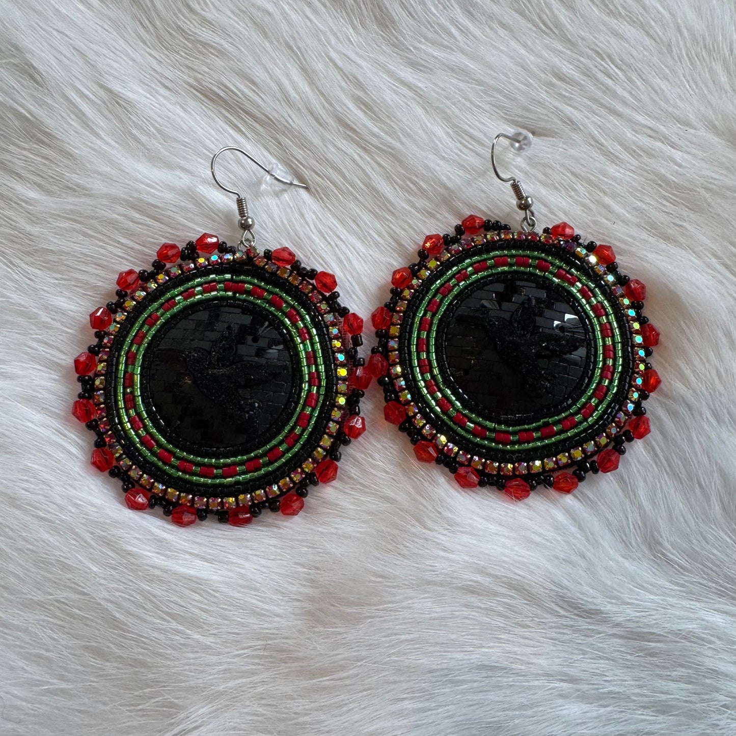 Black Hummingbird Flat Stitch Earrings