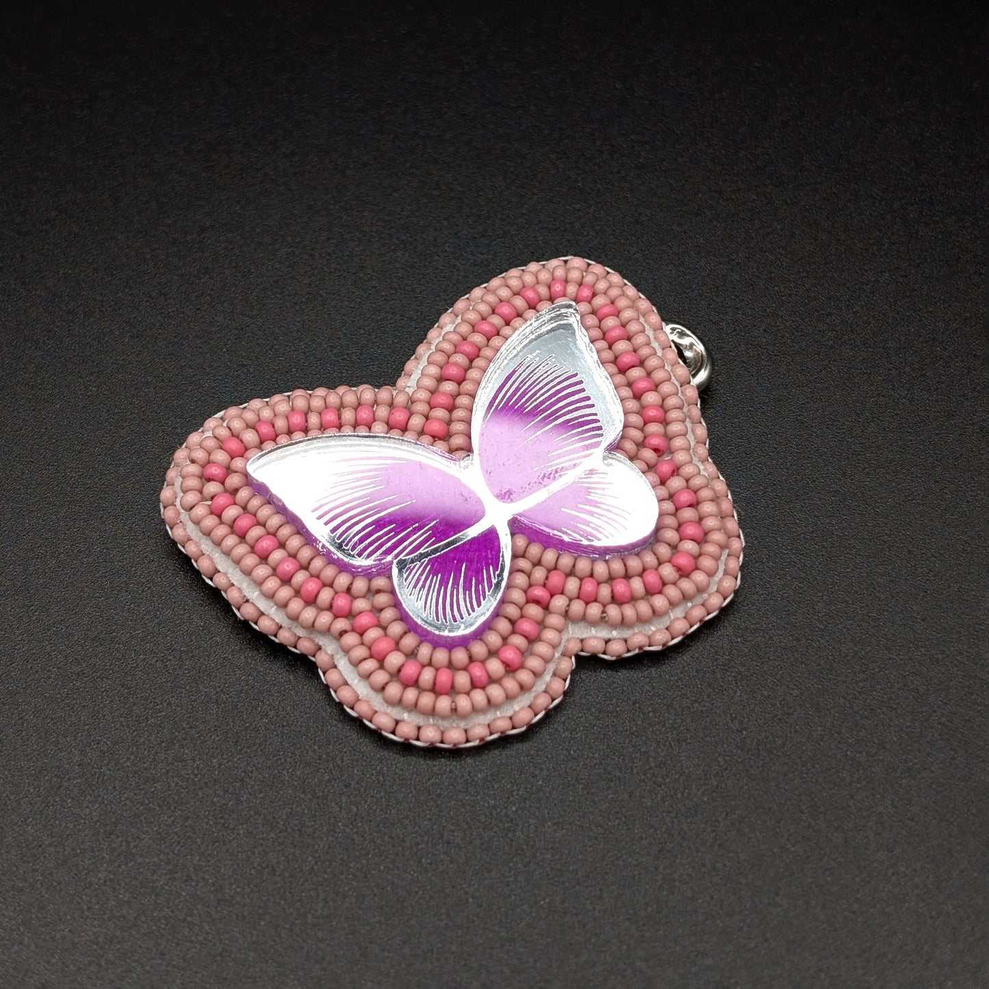 Baby Pink Mirror Butterfly Beaded Pin