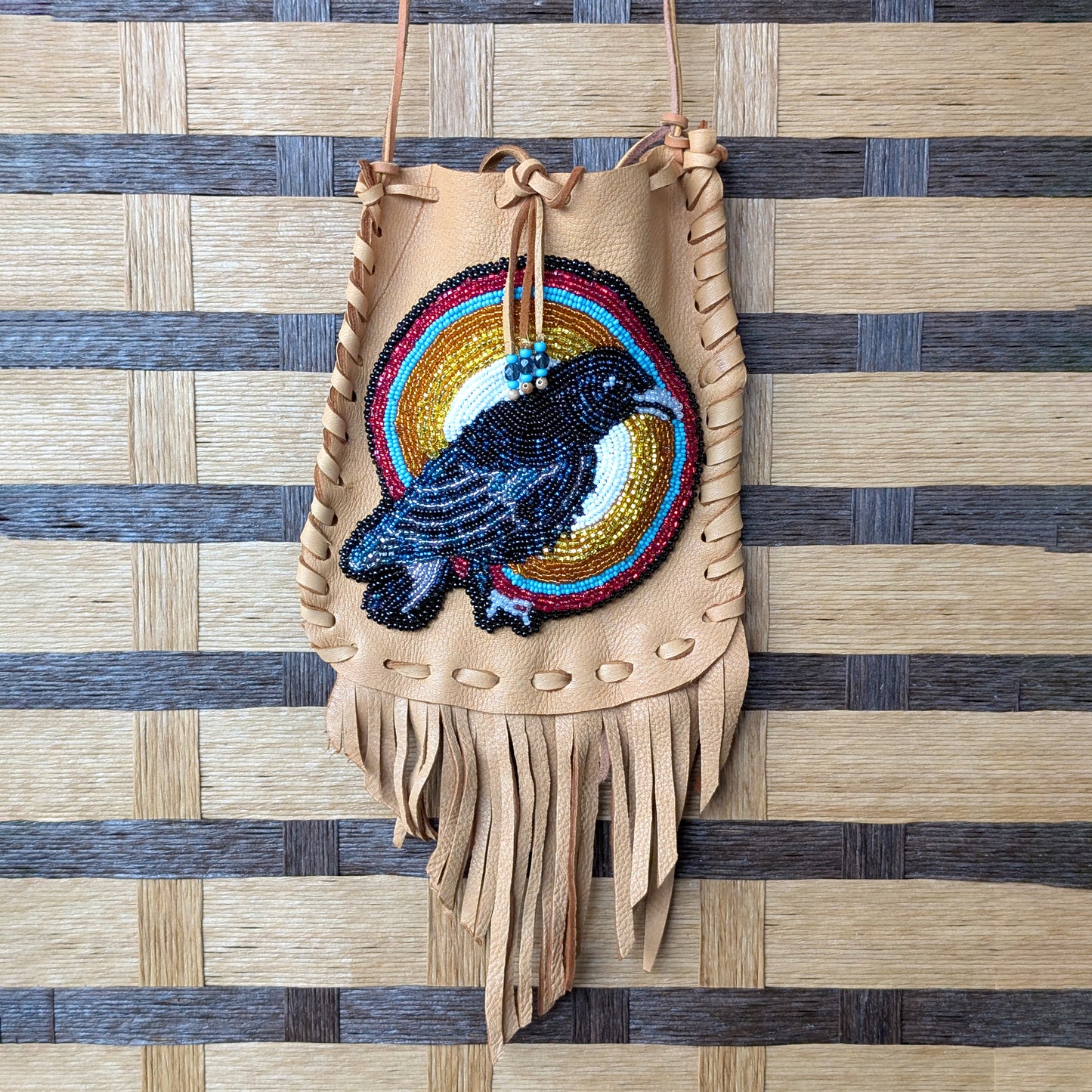 Raven Sun Beaded Medicine Bag