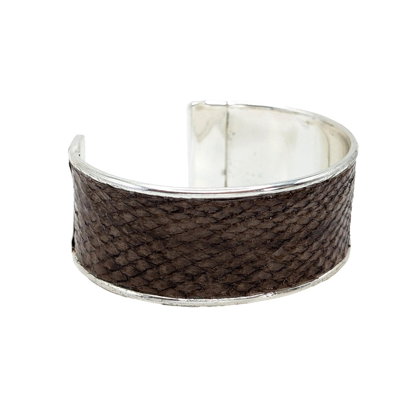 Silver & Brown Salmon Leather Bracelet