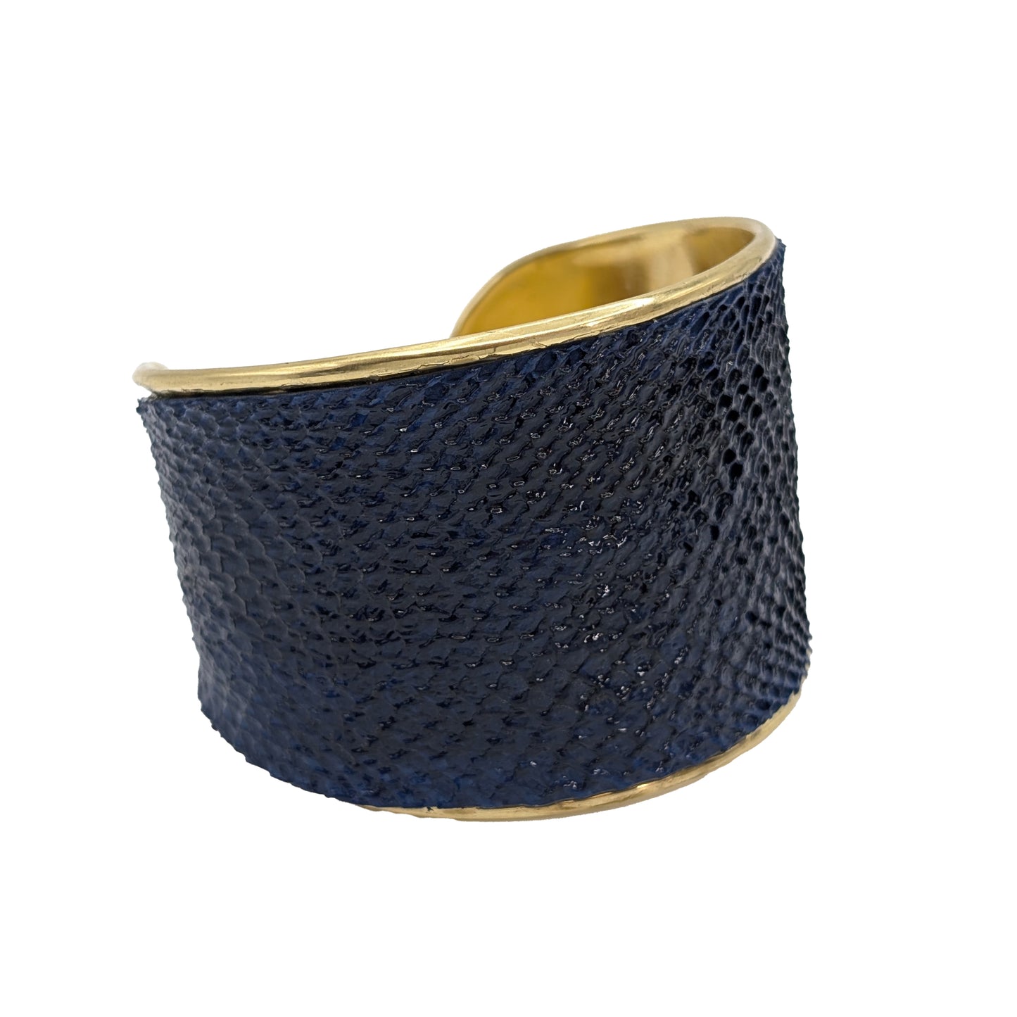 Gold & Dark Blue Large Salmon Leather Bracelet