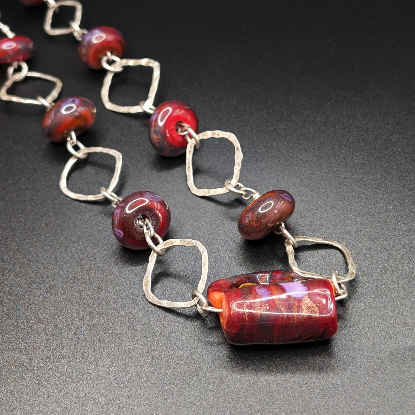 Sterling Silver & Fused Glasswork Beaded Necklace